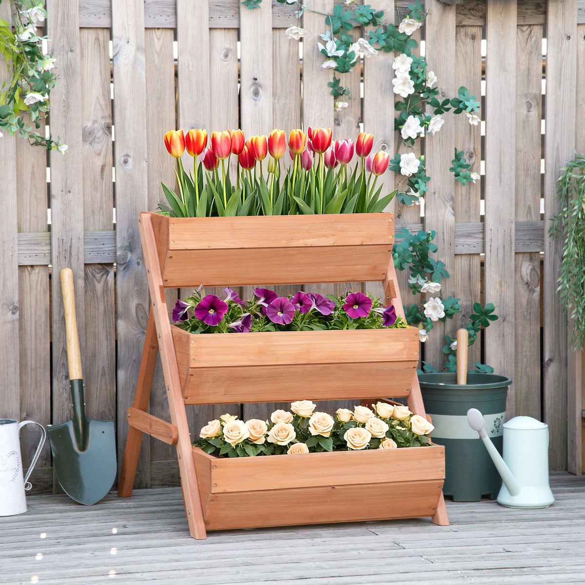 3 Tier Elevated Planter Box, Vertical Wooden Raised Garden Bed for Flowers, Vegetables, 26" x 30" x 30" – view 7