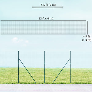 Garden Fence Barrier, Welded Fence Roll, Includes Posts & Support Braces, Green Plastic-Coated Steel