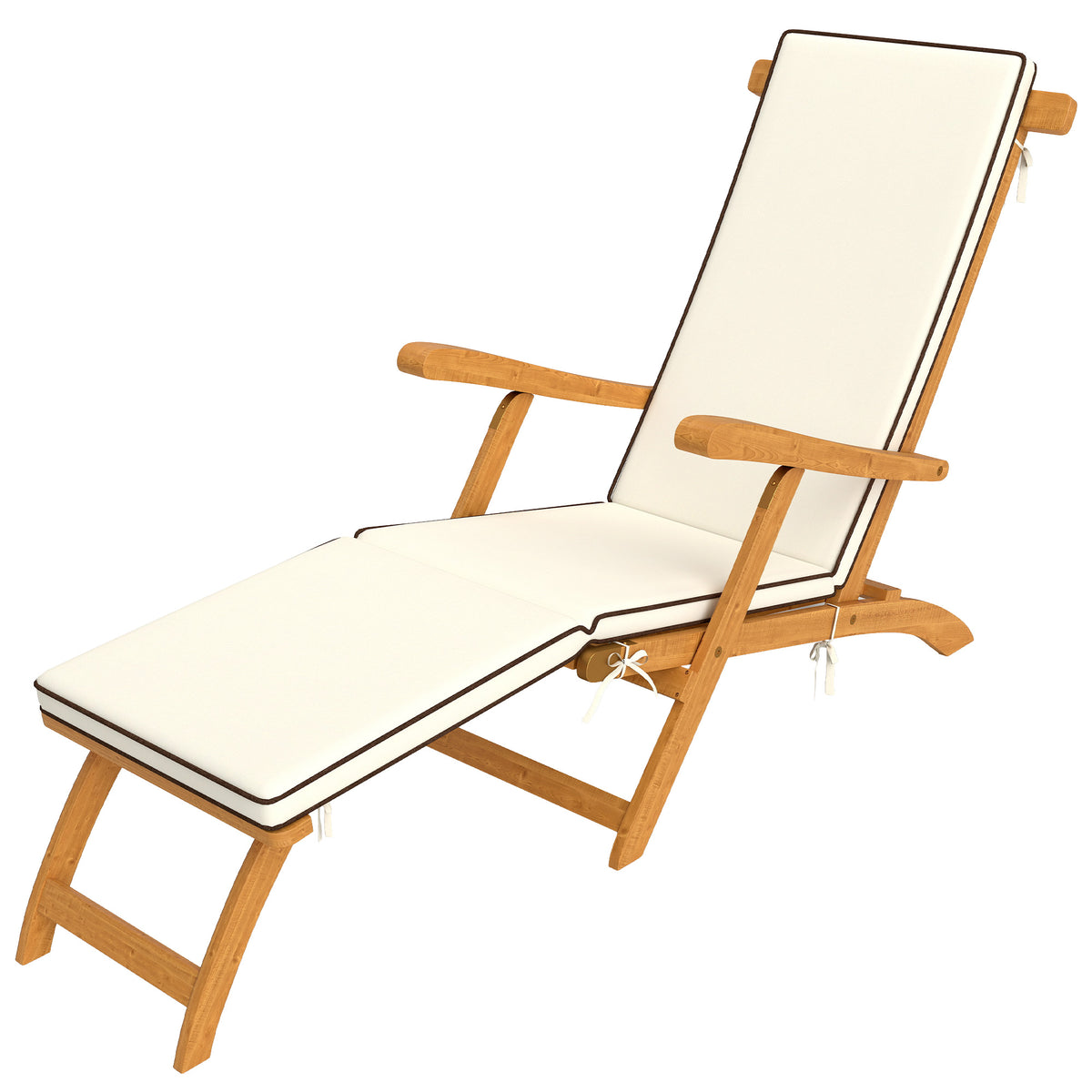 Folding Patio Lounge Chair with Padded Cushion, Acacia Wood Patio Lounger Recliner with Footrest for – view 8