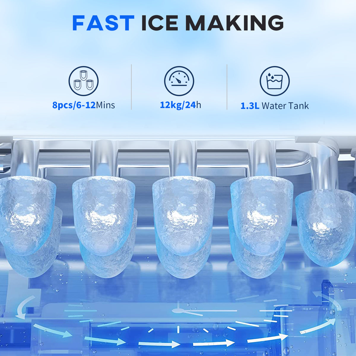 Portable Ice Maker Countertop with Handle, Self Cleaning Ice Maker Machine with Scoop and Basket, 26lbs/24Hrs, Black