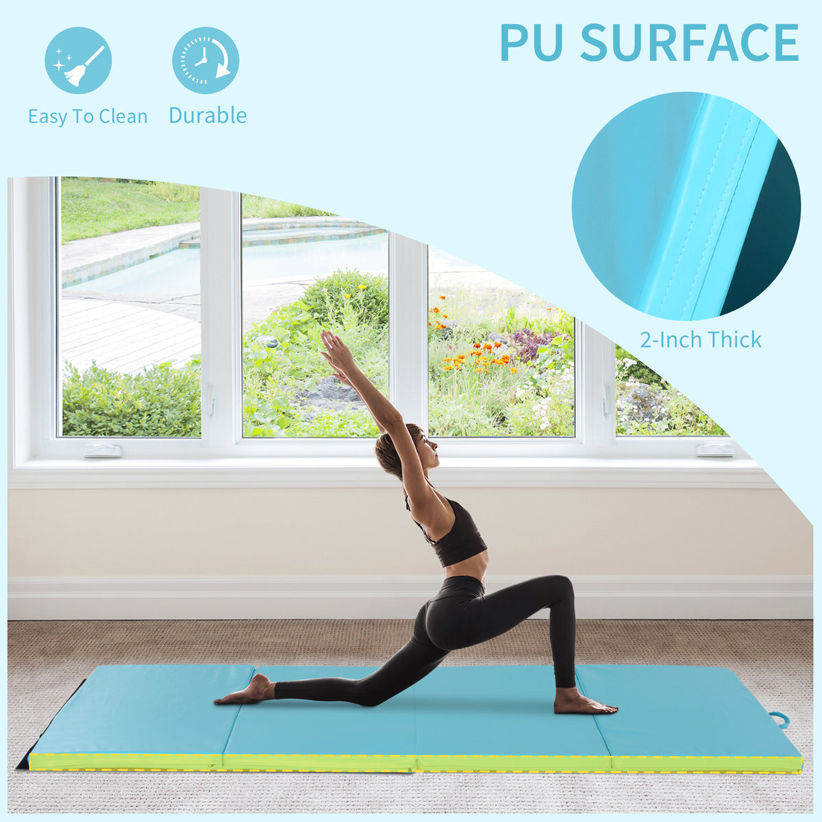 Soozier 4'x8'x2" Folding Gymnastics Tumbling Mat, Exercise Mat with Carrying Handles for Yoga, MMA, Martial Arts, Stretching, Core Workouts
