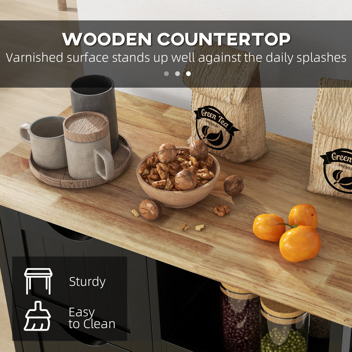 Kitchen Cart on Wheels, Rolling Kitchen Island Cart with Wood Top – view 5