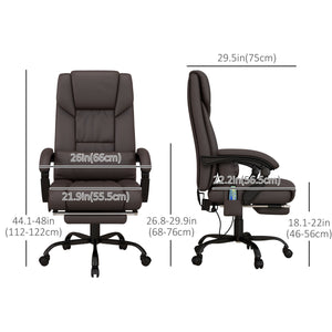 6-Point Vibration Massage Chair, Height Adjustable Reclining Computer Chair with Retractable Footrest, Black – view 9