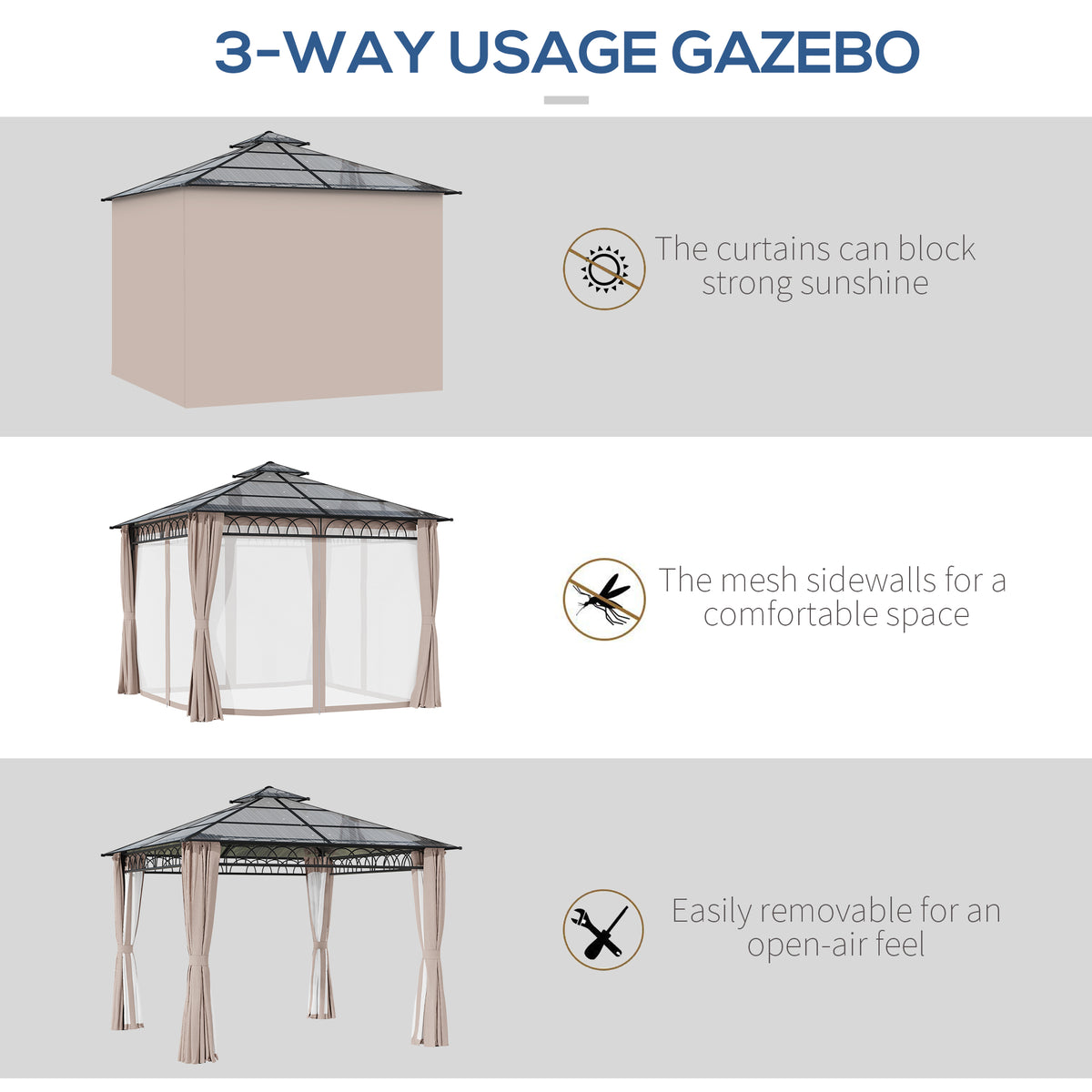 10' x 10' Outdoor Hardtop Gazebo Canopy w/ Double PC Roof, Steel Frame, Nettings – view 11