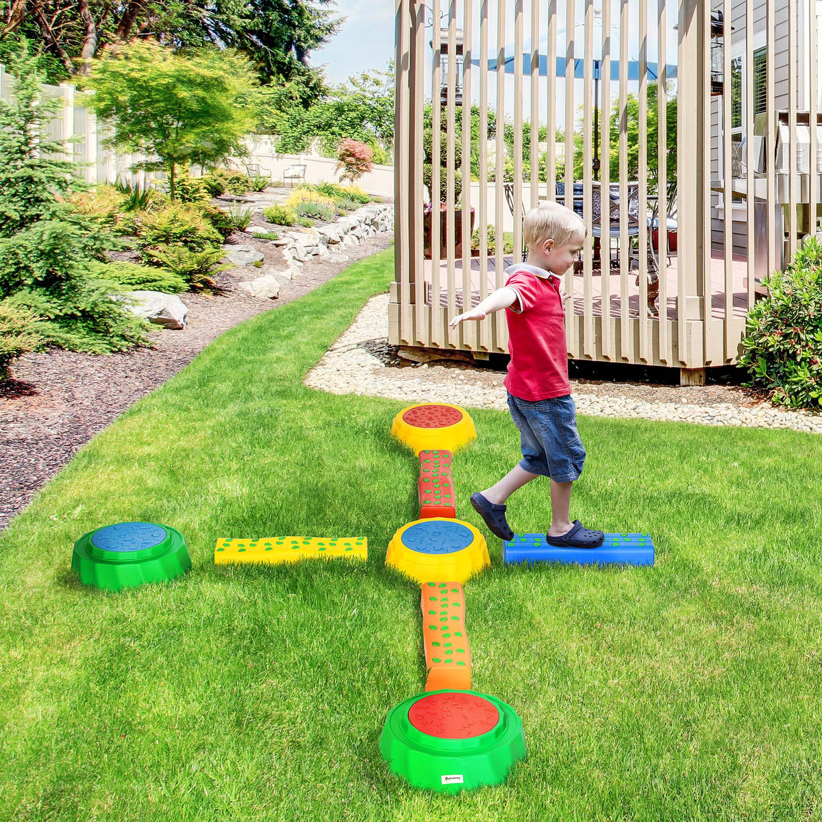 8pcs Balance Beam for Kids, 4 Sensory Pads and 4 Beams with Non-slip Surface & Bottom, Stackable Stepping Stones Kids for Boys Girls 3-6 Years, Multicoloured