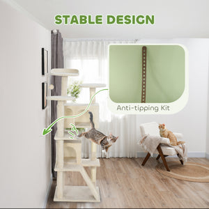 54" Cat Tree, Multi-Level Cat Tower with Scratching Posts, Cat Condos, Bed, Platforms, Ramp, Toy Ball, Beige – view 6