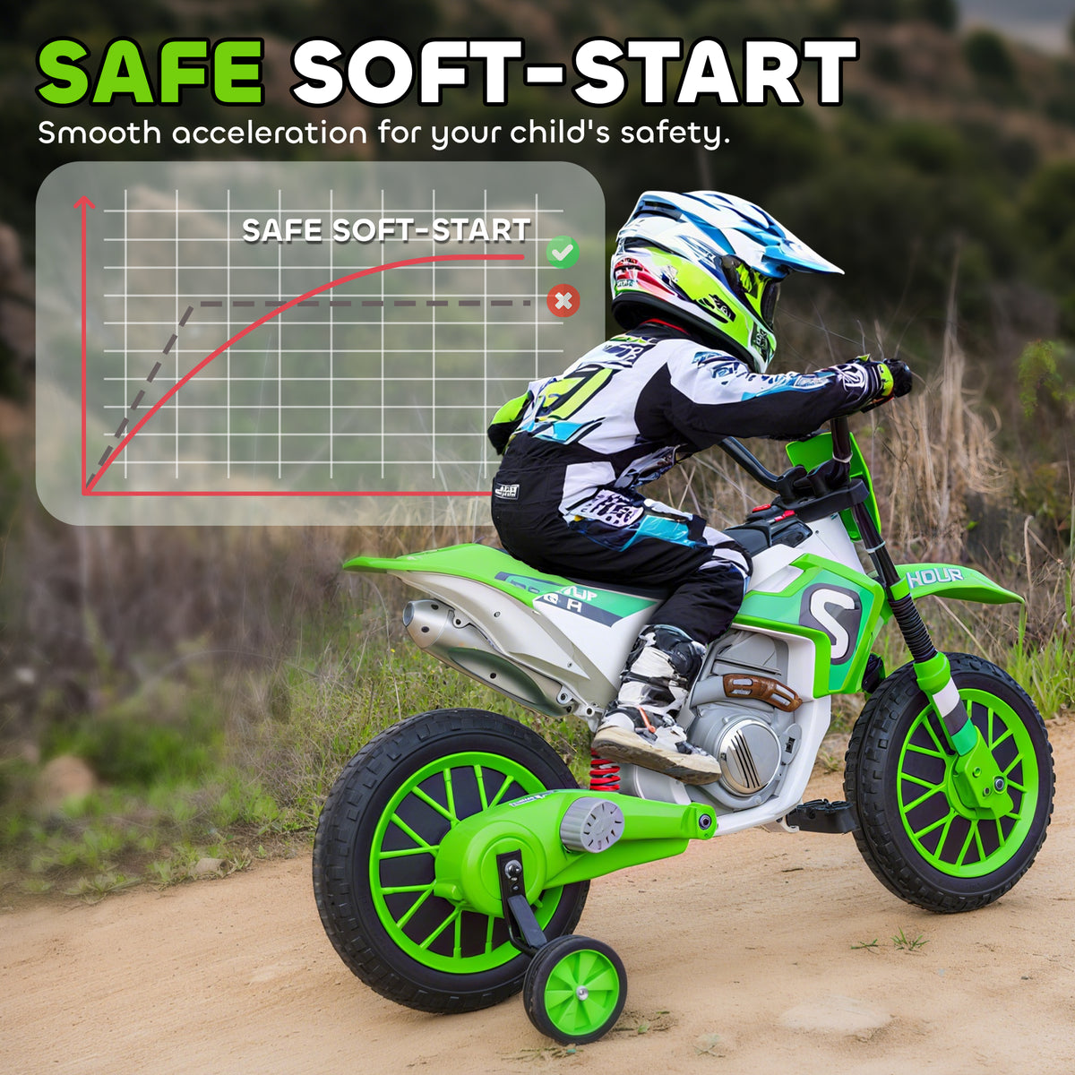 Aosom Kids Dirt Bike 12V Battery-Powered Ride-On Electric Motorcycle with Charging Battery, Training Wheels
