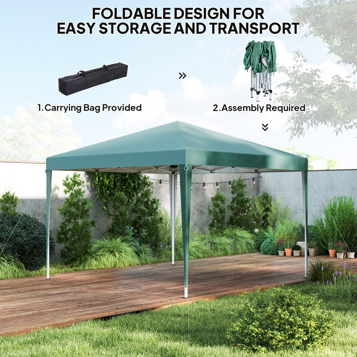 10 x 10ft Folding Pop Up Tent Outdoor Gazebo Canopy with Carrying Bag, Dark Green
