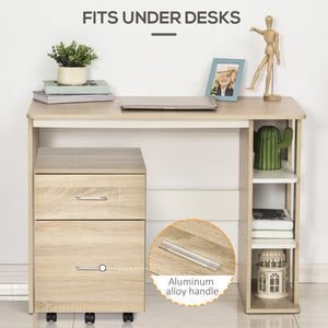 Mobile Filing Cabinet, Vertical File Cabinet with 2 Drawers, Wheels, for Letter or A4 File, Natural