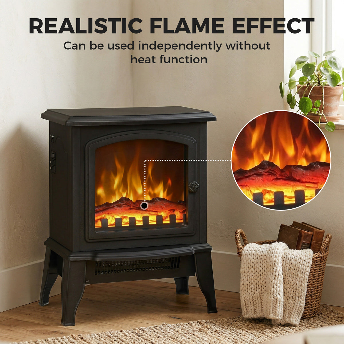 Electric Fireplace Heater, Freestanding Fireplace Stove with Realistic Flame Effect – view 3