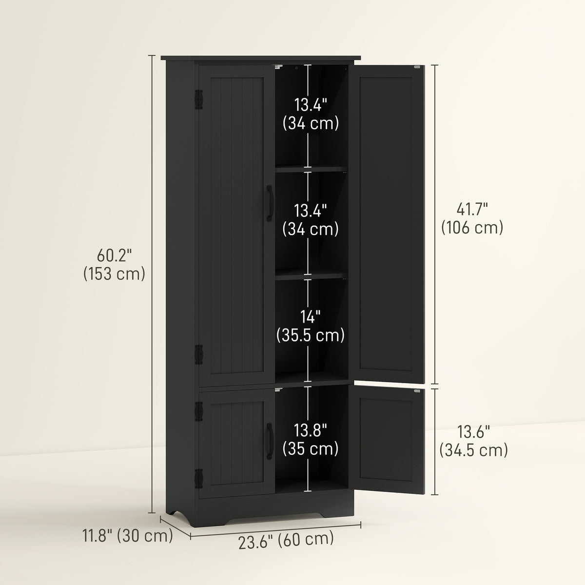 48" 4-Door Storage Cabinet Multi-Storey Large Space Pantry with Adjustable Shelves Black – view 16
