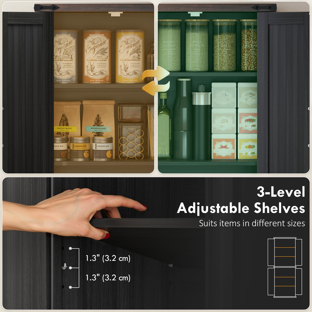 72" Pantry Cabinet, Farmhouse Freestanding Kitchen Storage Cabinet with Adjustable Shelves for Dining Room – view 4