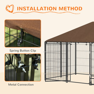 4.6' x 4.6' x 5' Outdoor Dog Kennel with Canopy, Rotating Bowls, Coffee – view 13