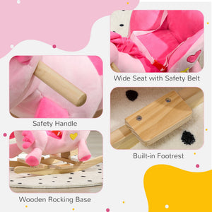 Qaba Baby Rocking Horse, Plush Animal Rocker for Toddlers Aged 18-36 Months, Stuffed Ride Toy with Sounds, Seat Belt, Pink