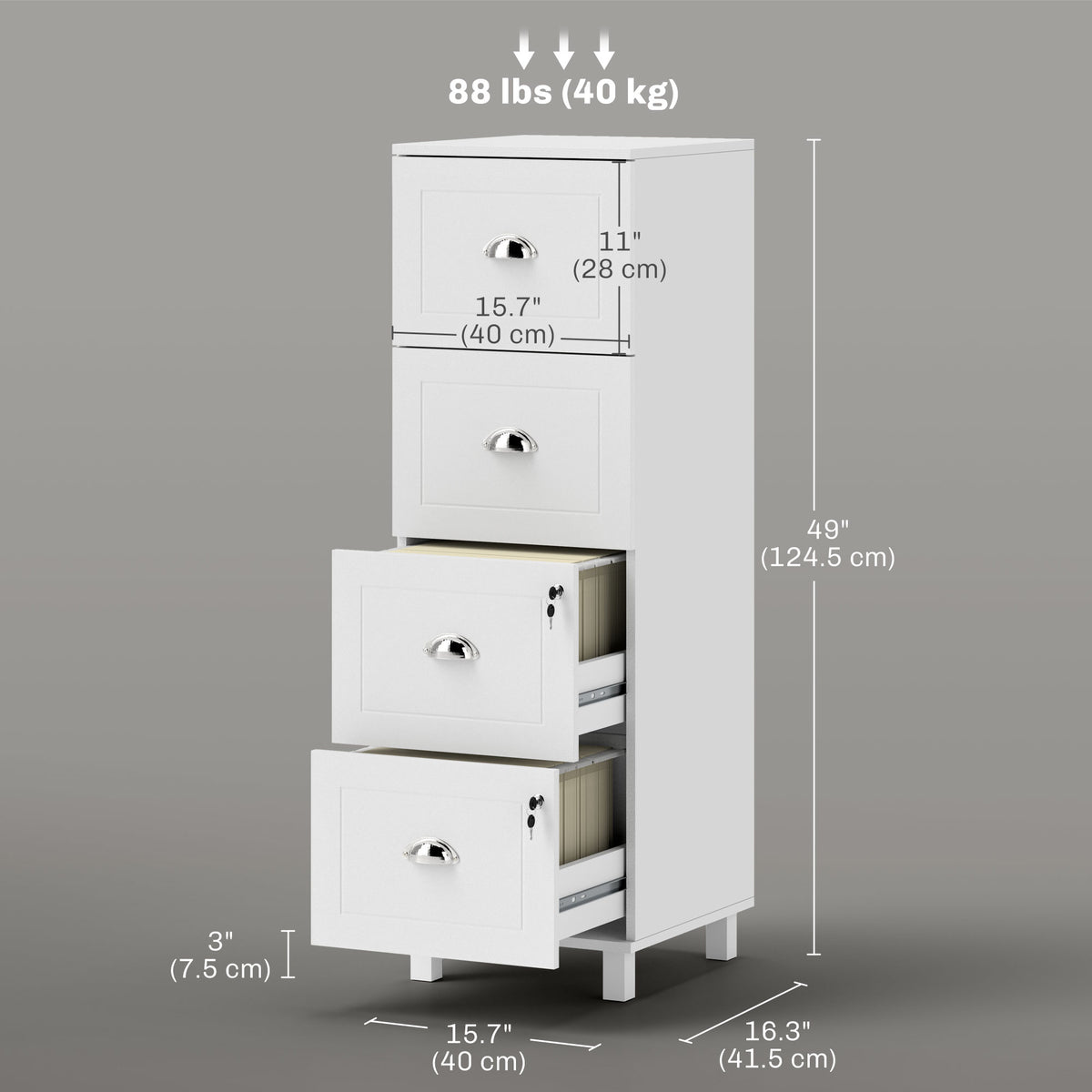 4 Drawer File Cabinet with Lock, Office Filing Cabinet, A4 Letter Size, Hanging File Folders, Black – view 9