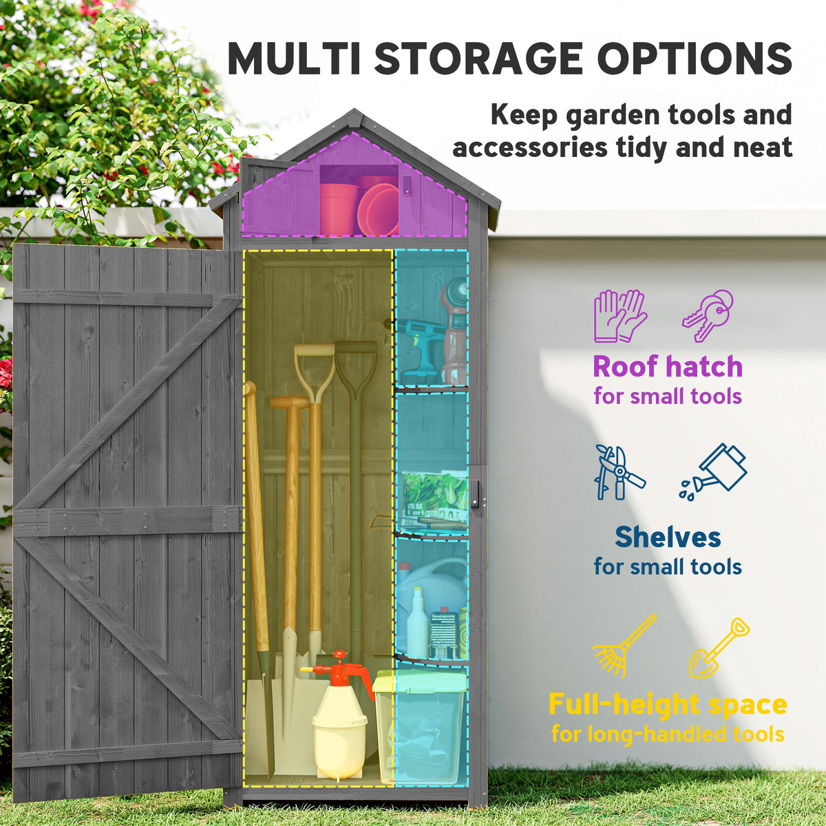 30" x 21" x 71" Garden Storage Shed, Sheds & Outdoor Storage Outdoor Workshop Yard Tool Utility Storage – view 3
