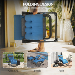 Padded Folding Recliner Chair, Patio Lounger with Cupholder, Adjustable Backrest, Removable Cushion, Black – view 32
