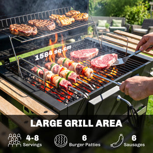 20" Charcoal BBQ Grill Barbecue on Wheels with Adjustable Charcoal Pan, Spacious Cooking Area, 3 Shelves, Thermometer