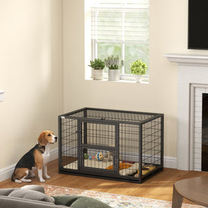 37 Inch Heavy Duty Dog Crate, Large Metal Dog Kennel with Removable Tray, 3 Doors and Secure Lock
