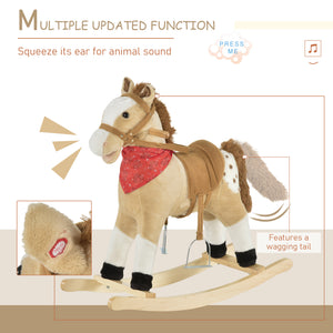 Qaba Kids Plush Ride-On Rocking Horse Toy Cowboy Rocker with Fun Realistic Sounds for Child 3-6 Years Old