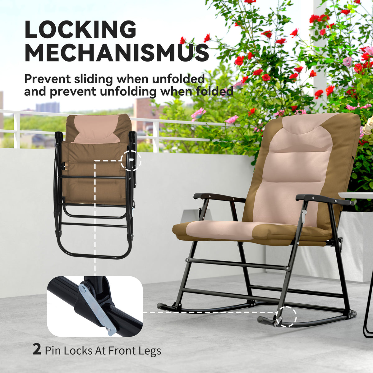 Folding Rocking Chair Set of 2 Padded Rockers with Armrest, Navy Blue – view 25