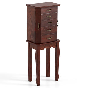 Large Storage Capacity Jewelry Cabinet with 5 Drawers-Walnut