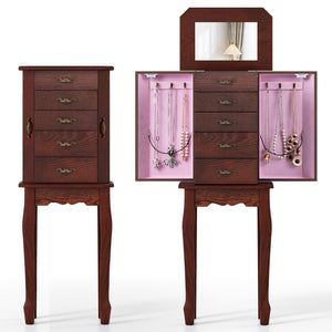 Large Storage Capacity Jewelry Cabinet with 5 Drawers-Walnut view 6