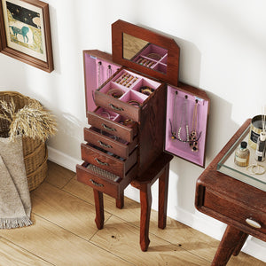 Large Storage Capacity Jewelry Cabinet with 5 Drawers-Walnut view 7
