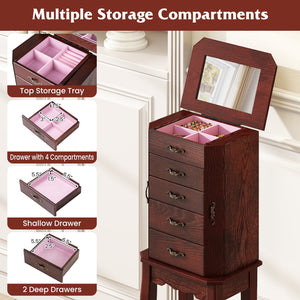 Large Storage Capacity Jewelry Cabinet with 5 Drawers-Walnut view 9