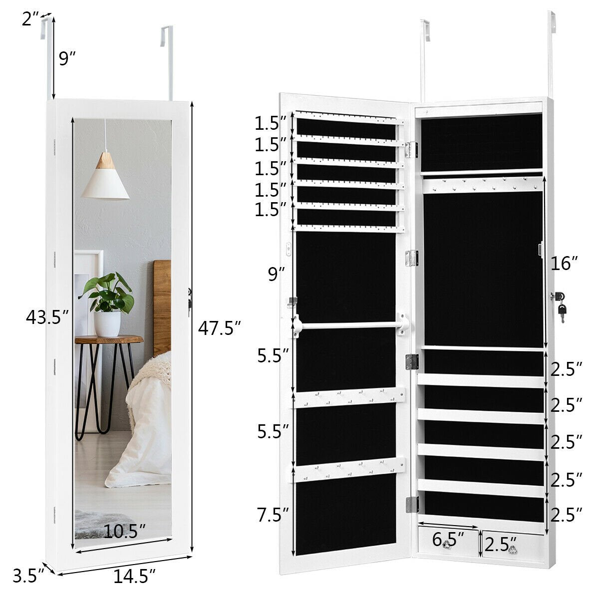 Lockable Armoire Jewelry Cabinet with LED Lights view 5
