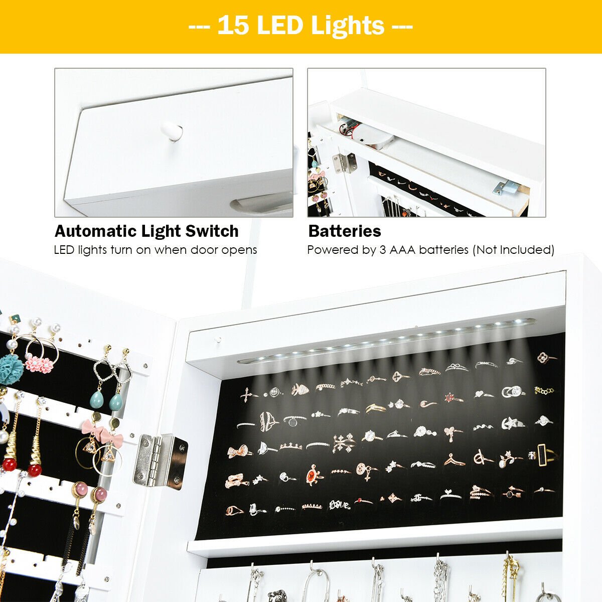 Lockable Armoire Jewelry Cabinet with LED Lights view 9