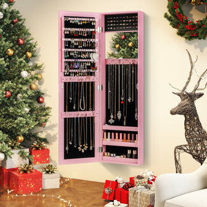 Jewelry Cabinet Wall or Door Mounted Jewelry Armoire Modern Hanging Jewelry Organizer-Pink view 2