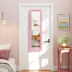Jewelry Cabinet Wall or Door Mounted Jewelry Armoire Modern Hanging Jewelry Organizer-Pink view 3