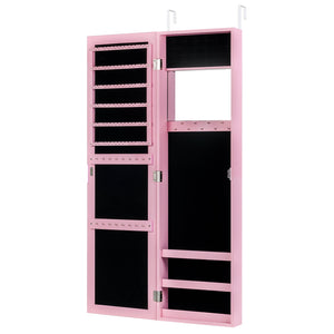 Jewelry Cabinet Wall or Door Mounted Jewelry Armoire Modern Hanging Jewelry Organizer-Pink view 4
