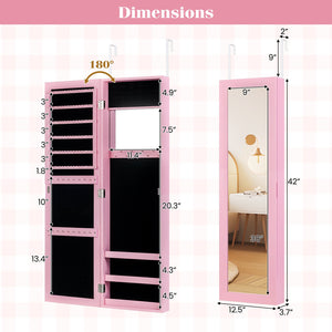Jewelry Cabinet Wall or Door Mounted Jewelry Armoire Modern Hanging Jewelry Organizer-Pink view 5