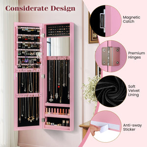 Jewelry Cabinet Wall or Door Mounted Jewelry Armoire Modern Hanging Jewelry Organizer-Pink view 6