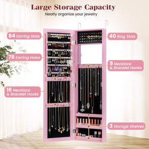 Jewelry Cabinet Wall or Door Mounted Jewelry Armoire Modern Hanging Jewelry Organizer-Pink view 7
