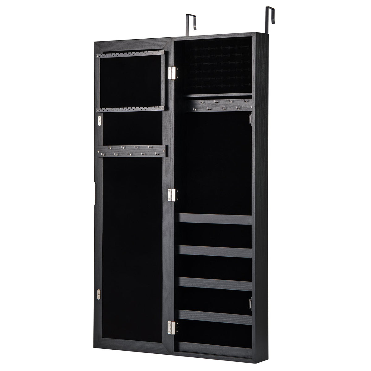Jewelry Cabinet Wall or Door Mounted Jewelry Armoire with Full-Length Mirror-Black view 4