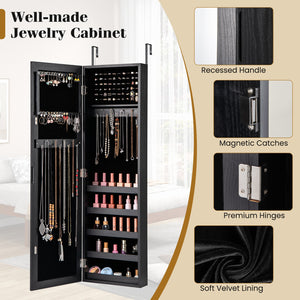 Jewelry Cabinet Wall or Door Mounted Jewelry Armoire with Full-Length Mirror-Black view 8