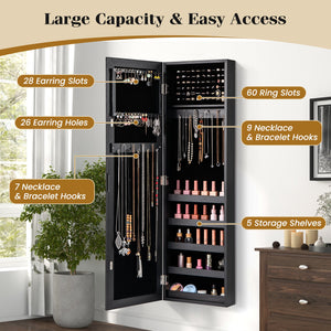 Jewelry Cabinet Wall or Door Mounted Jewelry Armoire with Full-Length Mirror-Black view 9