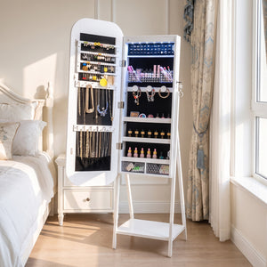 Jewelry Cabinet with Full-Length Mirror Large Storage Capacity-White view 2