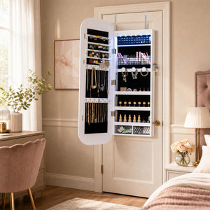 Jewelry Cabinet with Full-Length Mirror Large Storage Capacity-White view 3