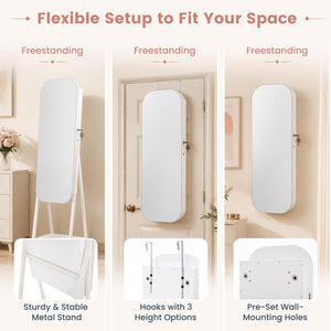 Jewelry Cabinet with Full-Length Mirror Large Storage Capacity-White view 9