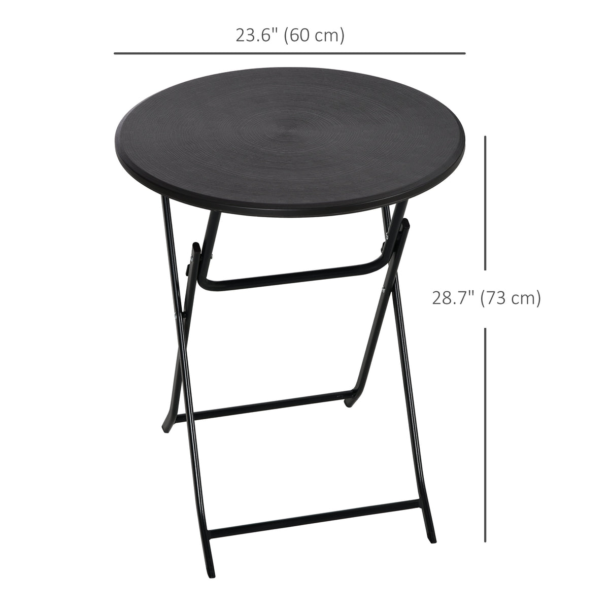 Folding Outdoor Coffee Table, 23.6" Round Patio Table with Wood-Effect HDPE Top for Balcony, Garden, Backyard, Dark Grey