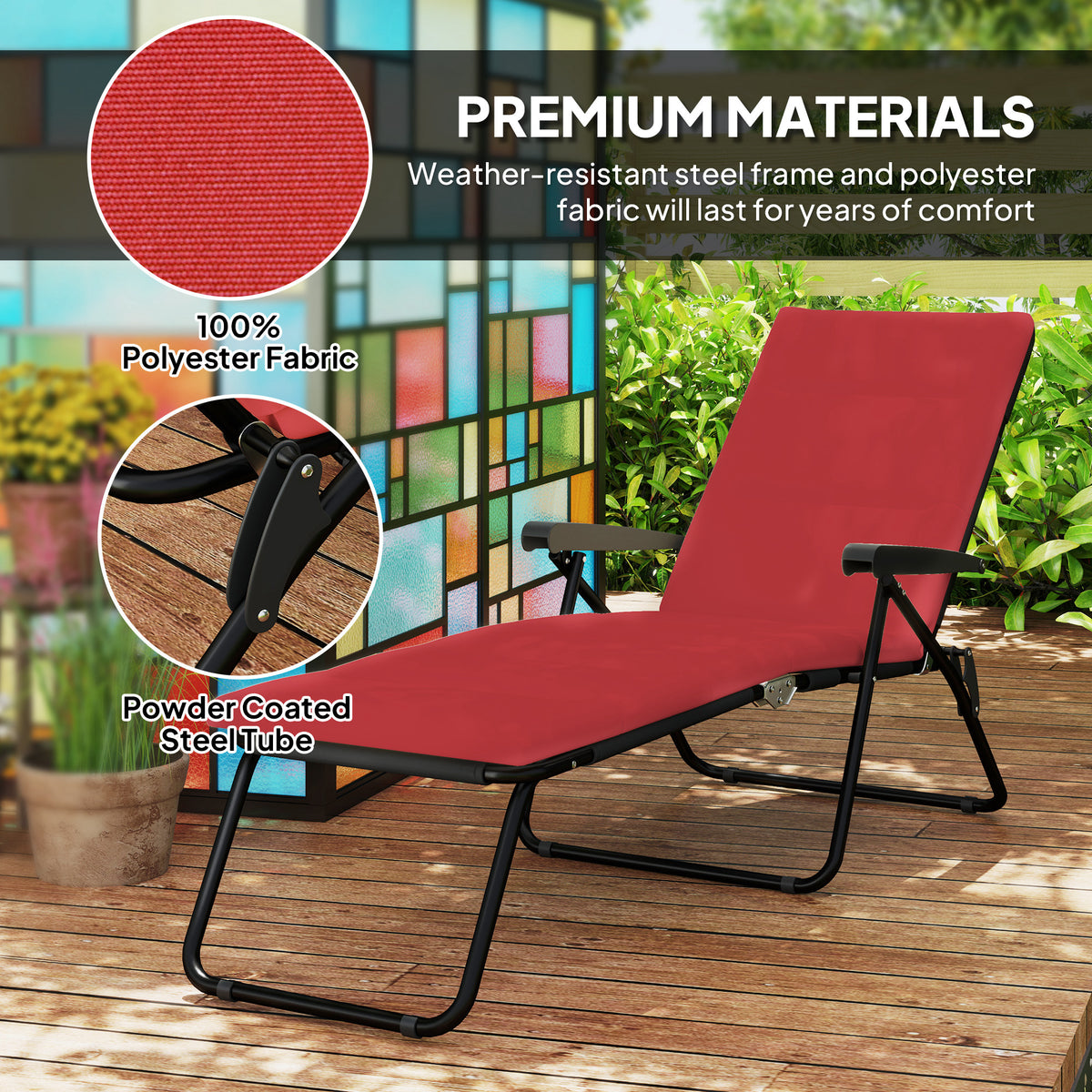 Foldable Lounge Chair, Reclining Patio Sun Lounger with 6-Position Adjustable Back, Blue and White
