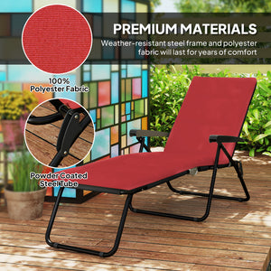 Foldable Lounge Chair, Reclining Patio Sun Lounger with 6-Position Adjustable Back, Blue and White
