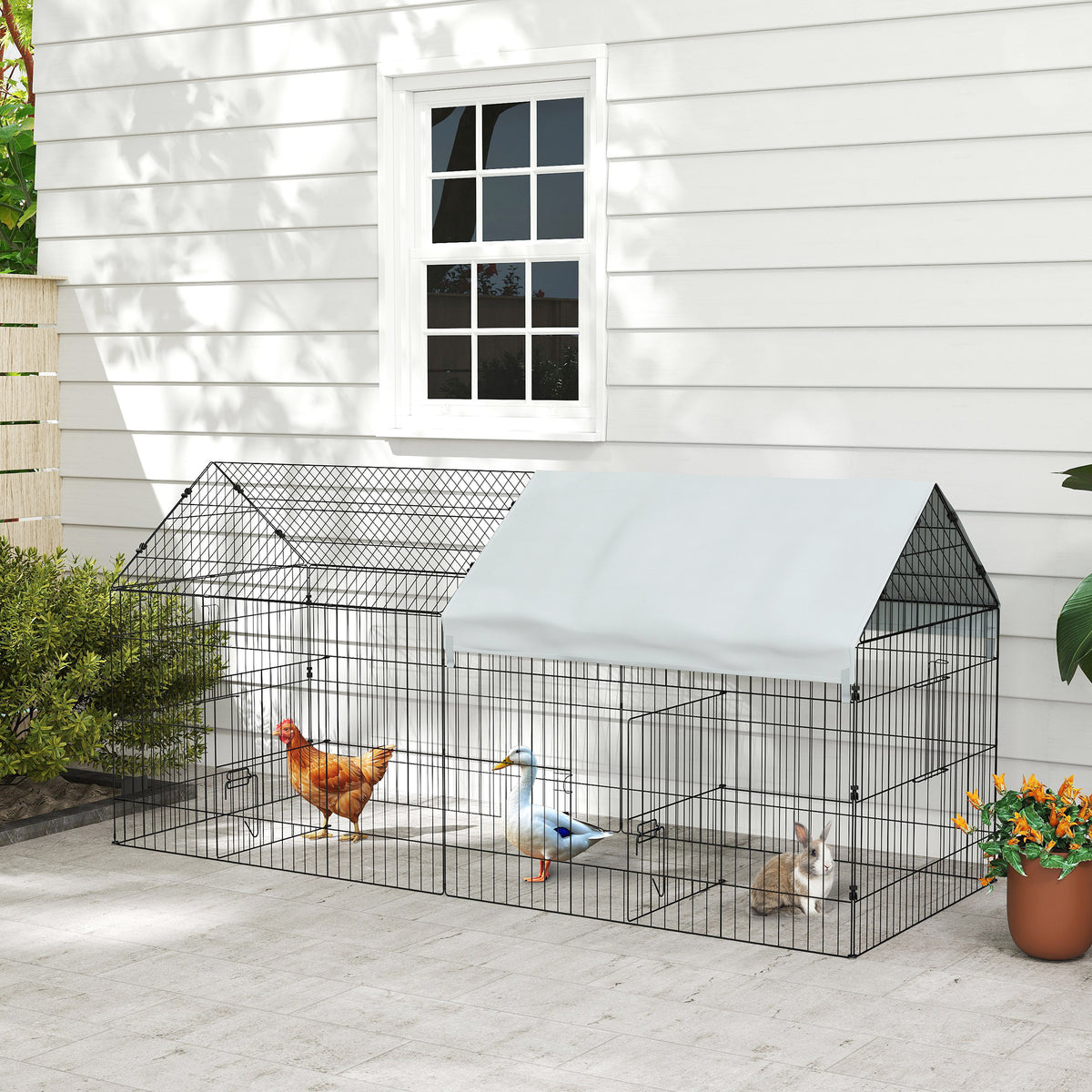 73" Small Animal Cage with Roof, Indoor/Outdoor Use,  for Chicken, Rabbits, Chinchillas