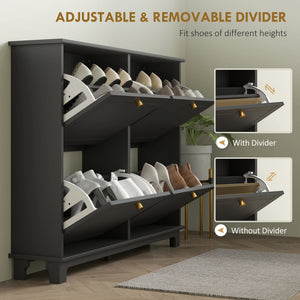 Modern Shoe Storage Cabinet, Narrow Shoe Cabinet with 4 Flip Drawers, Adjustable Shelves – view 4