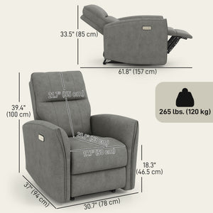 Power Recliner Chair, Dyed Fabric (Like Leathaire) Upholstered Recliner Chair with USB Ports, Footrest – view 16