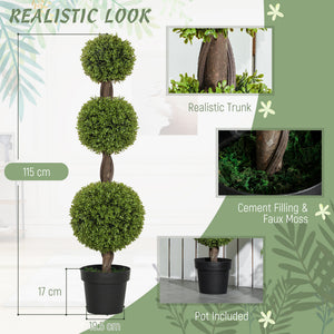 Set of 2 Artificial Ball Boxwood Topiary Trees, Fake Plants in Pots for Indoor Outdoor Decor, Green